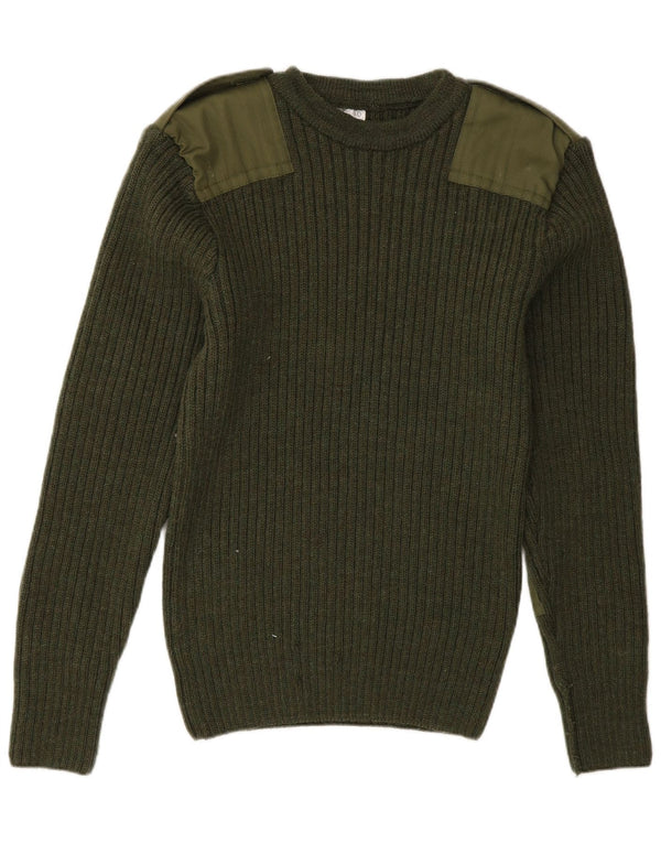Pulover vintage pentru bărbați militar cu gât crew pulover UK 40 Medium Green Army