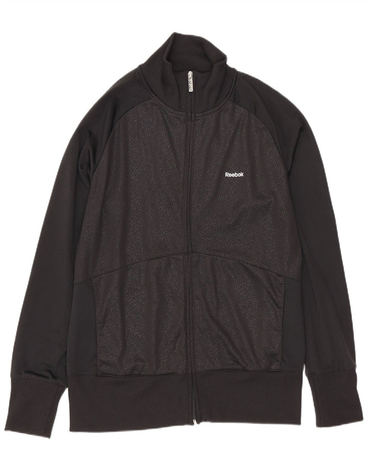 Jachetă de top pentru trening grafic Reebok pentru femei UK 14 Large Black