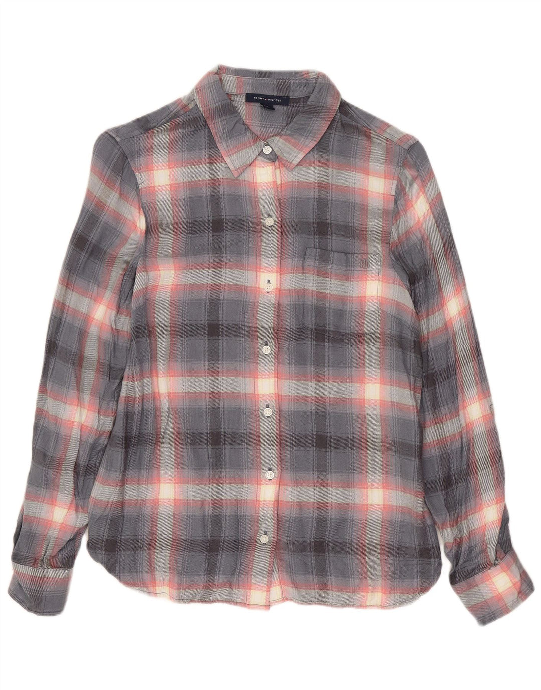 Cămașă Tommy Hilfiger pentru femei UK 10 Small, gri cu carouri, raion