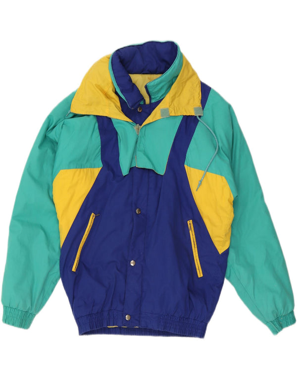 Jachetă de schi cu glugă vintage pentru bărbați UK 38 Medium, multicoloră