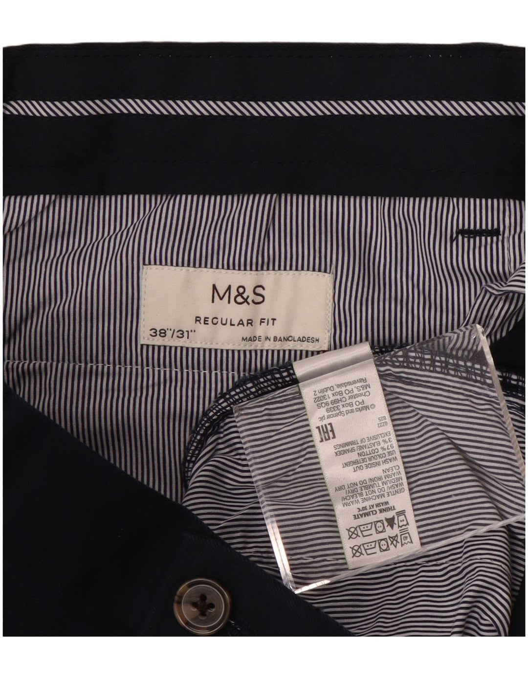 MARKS & SPENCER Pantaloni chino pentru bărbați, cu ajustare normală, W38 L31, bumbac bleumarin