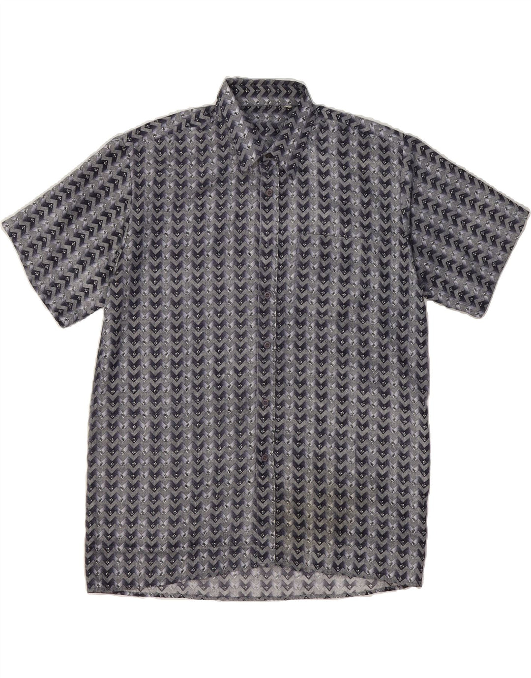 VINTAGE Mens Short Sleeve Shirt Large Grey Chevron Polyester Vintage Vintage and Second-Hand Vintage from Messina Hembry 