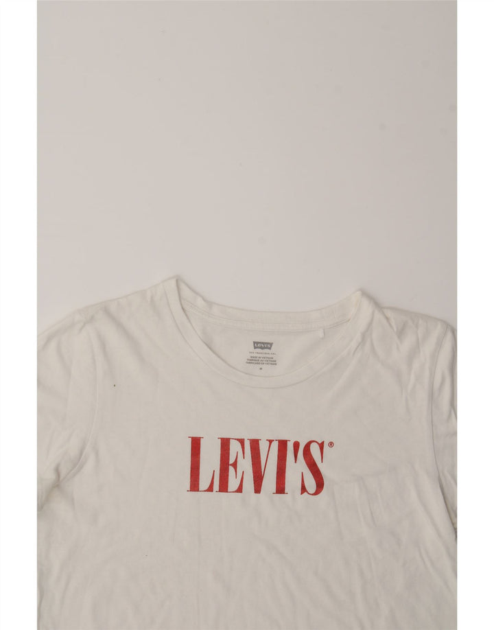 LEVI'S Womens Graphic T-Shirt Top UK 14 Medium White Cotton Vintage Levi's and Second-Hand Levi's from Messina Hembry 