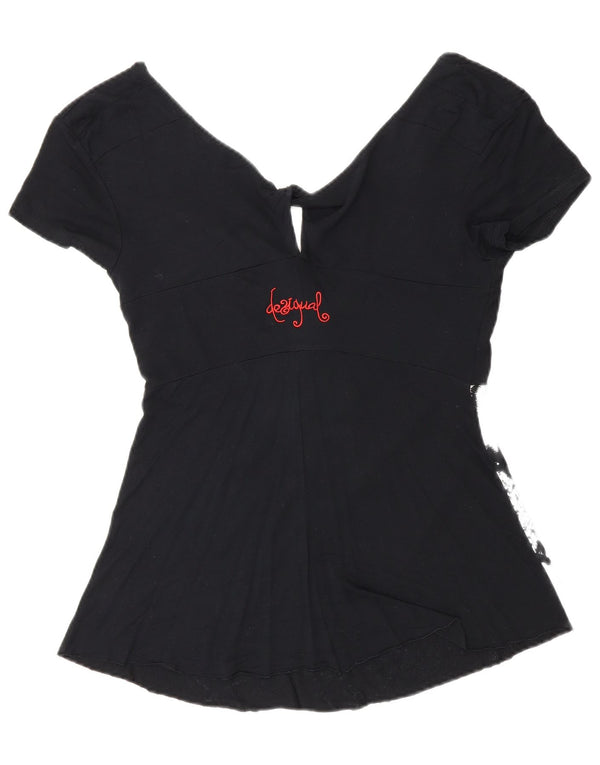 Bluză cu grafică Desigual pentru femei UK 8 Small Black Floral Heart