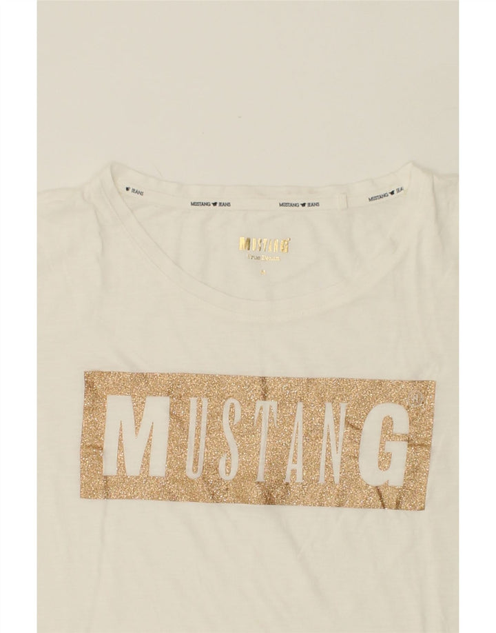 MUSTANG Womens Graphic T-Shirt Top UK 14 Medium White Vintage Mustang and Second-Hand Mustang from Messina Hembry 