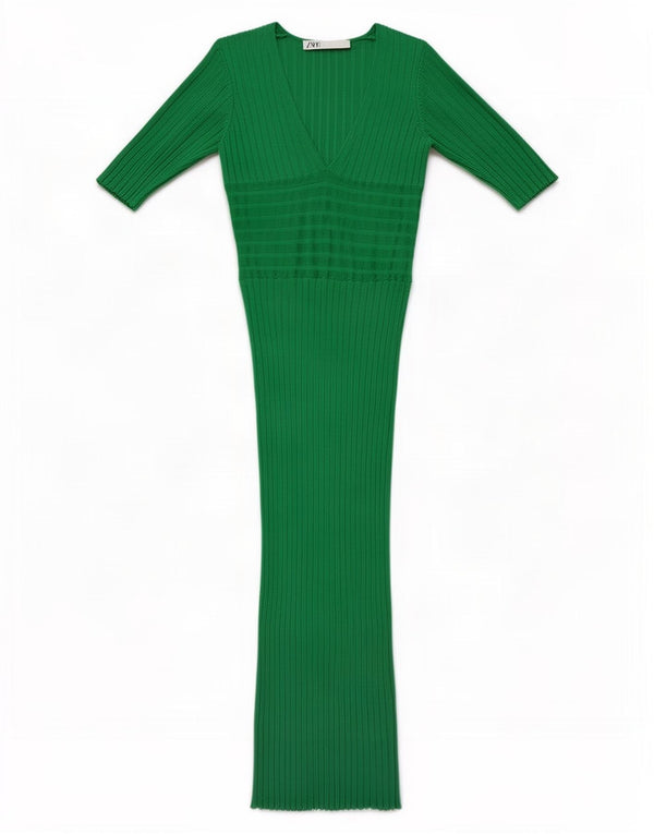 Zara Womens Short Sleeves Maxi Dress UK 8 Small Green Viscose