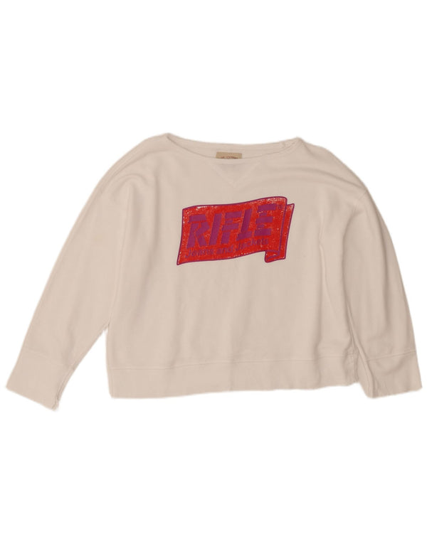Pulover pentru femei Rifle cu grafic crop Pulover UK 16, mare, alb, bumbac