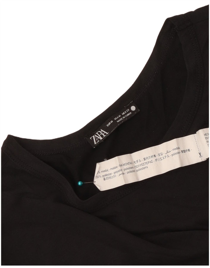 Tricou Crop pentru femei Zara UK 12 Medium Black Modal