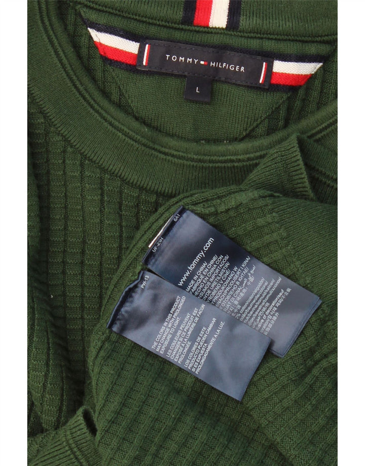 Pulover pentru bărbați TOMMY HILFIGER Pulover cu gât roșu mare, verde, bumbac