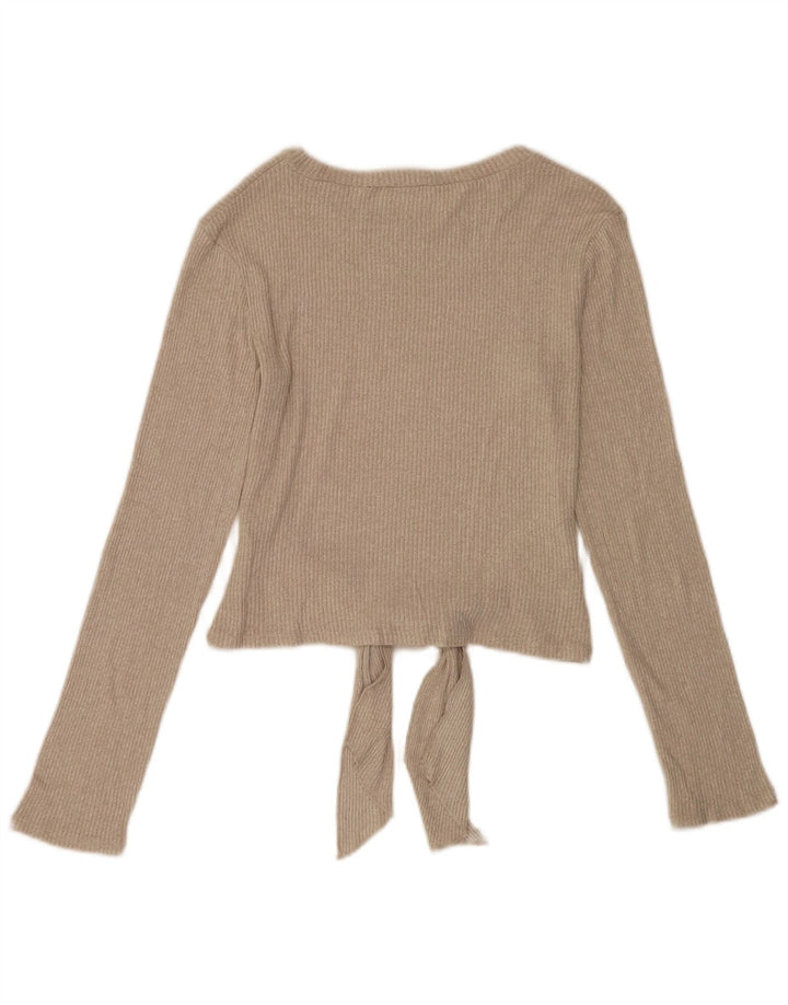 Top femei Zara cu mânecă lungă UK 12 Medium Bej Viscoză