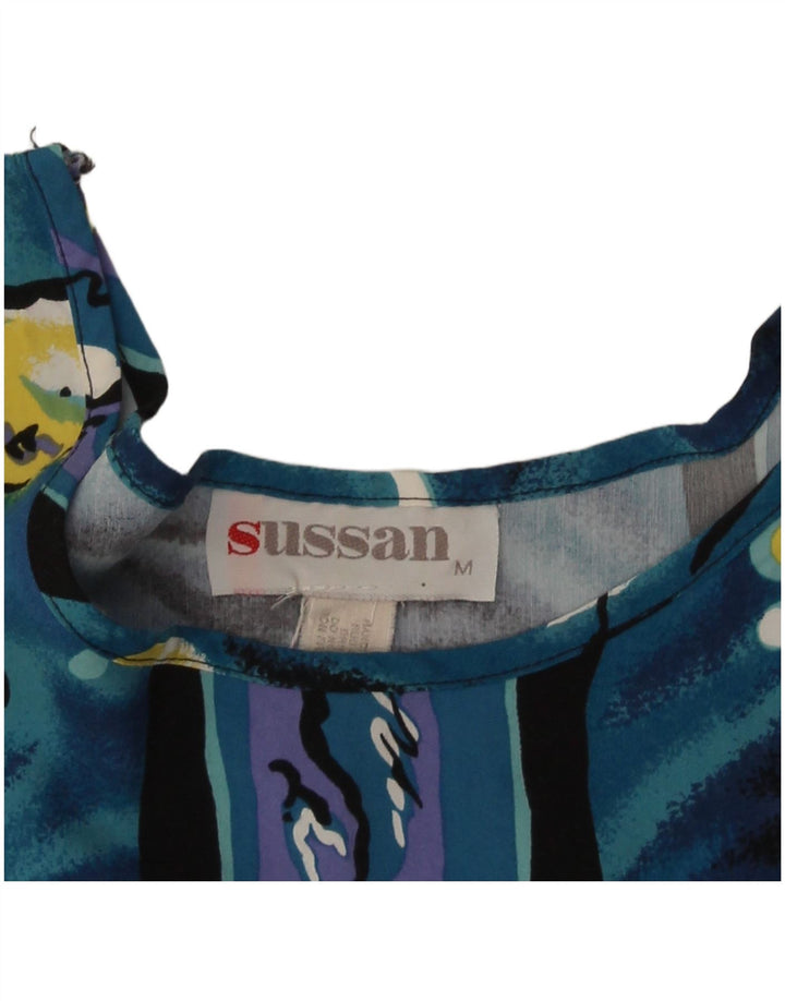 Bluză Vintage pentru femei Crop Abstract Pattern Top UK 12 Medium Blue