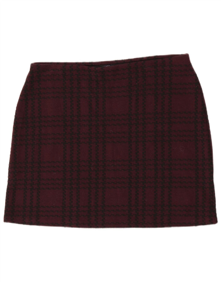 Fusta mini pentru femei Marks & Spencer UK 16 Large W34 Burgundy Check Poliester