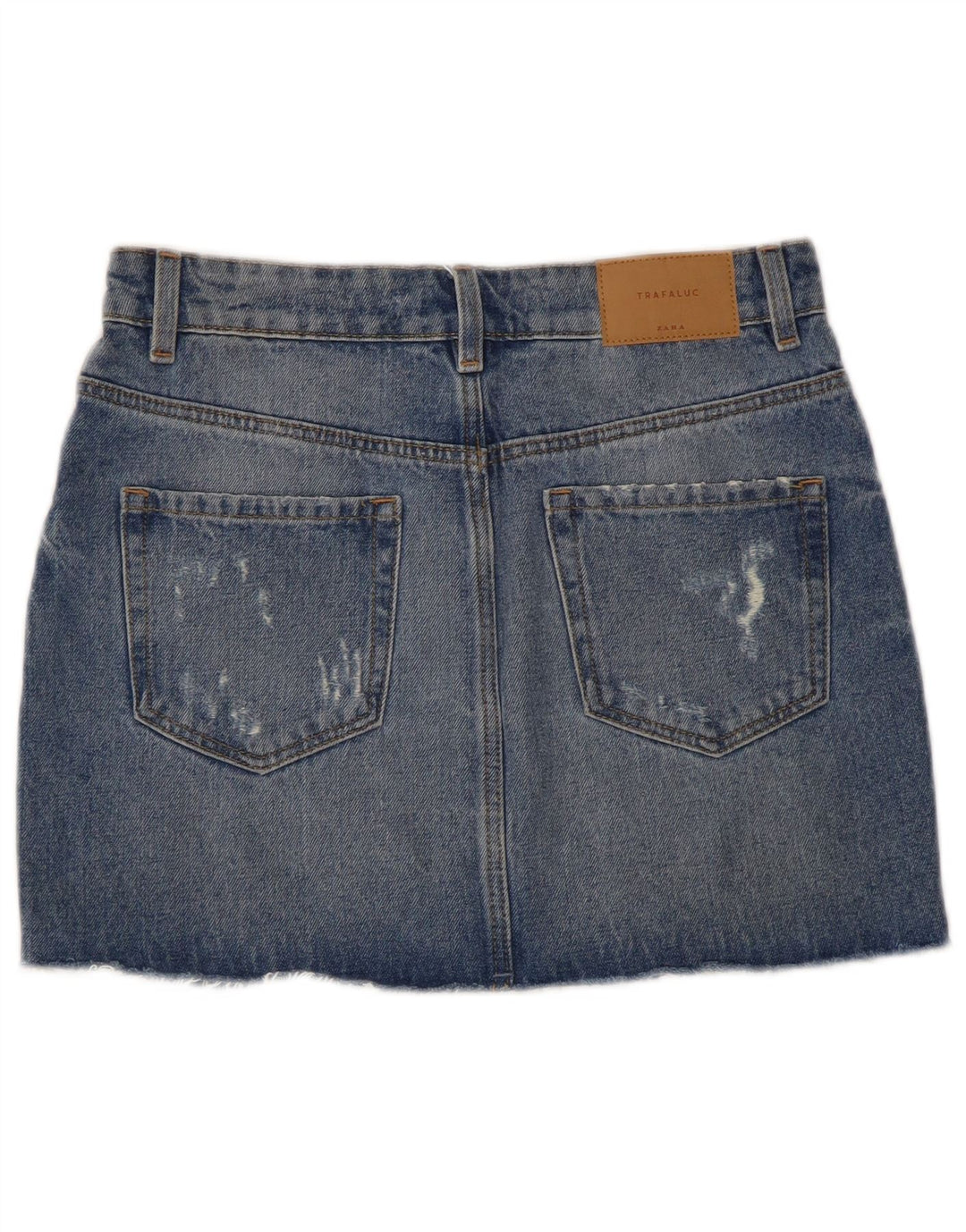 Fusta Mini Denim Trafaluc Distressed ZARA XS W24 Bumbac Albastru
