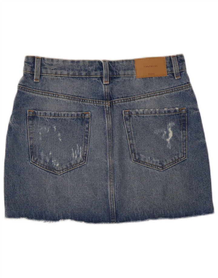 Fusta Mini Denim Trafaluc Distressed ZARA XS W24 Bumbac Albastru