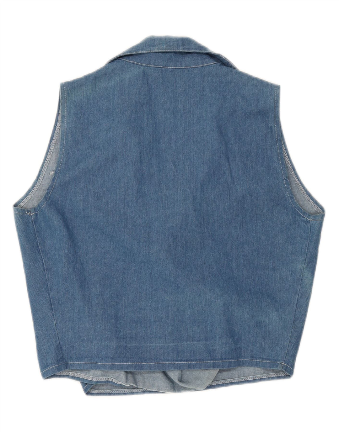 VINTAGE Womens Oversized Sleeveless Pullover Shirt UK 10 Small Blue Cotton
