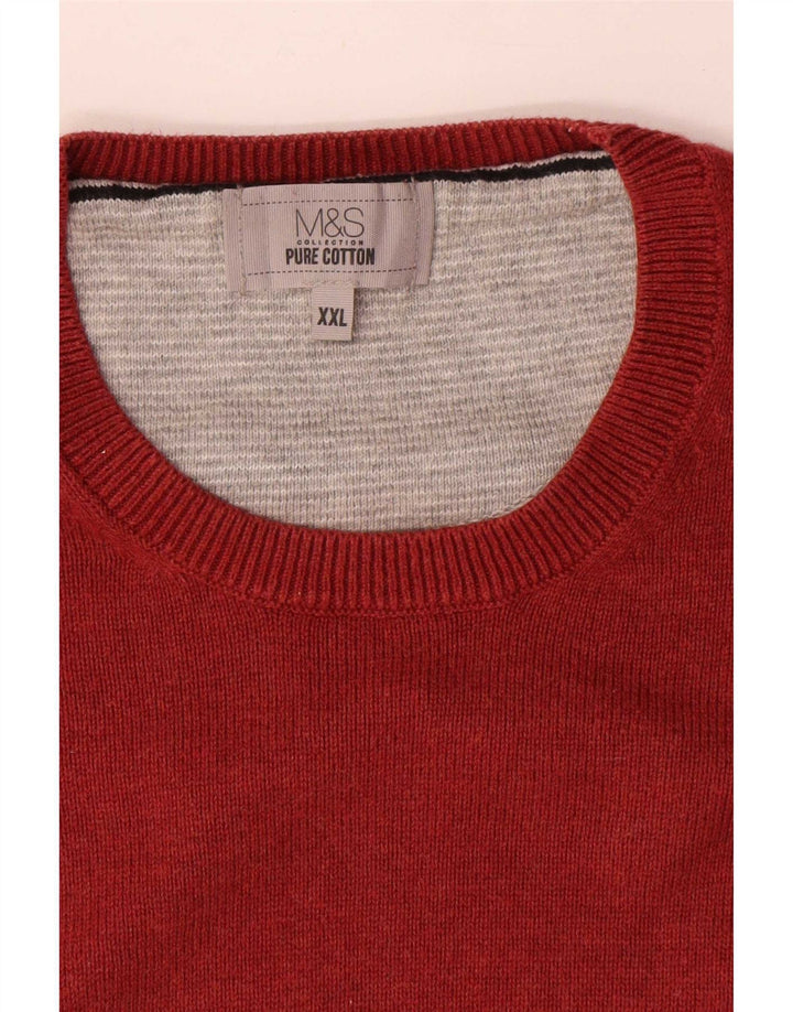 Pulover pentru bărbați Marks & Spencer cu gât roșu, bumbac roșu 2XL