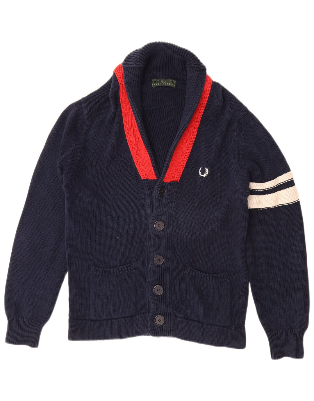 Pulover cardigan pentru bărbați FRED PERRY, bumbac color block, albastru bleumarin mediu