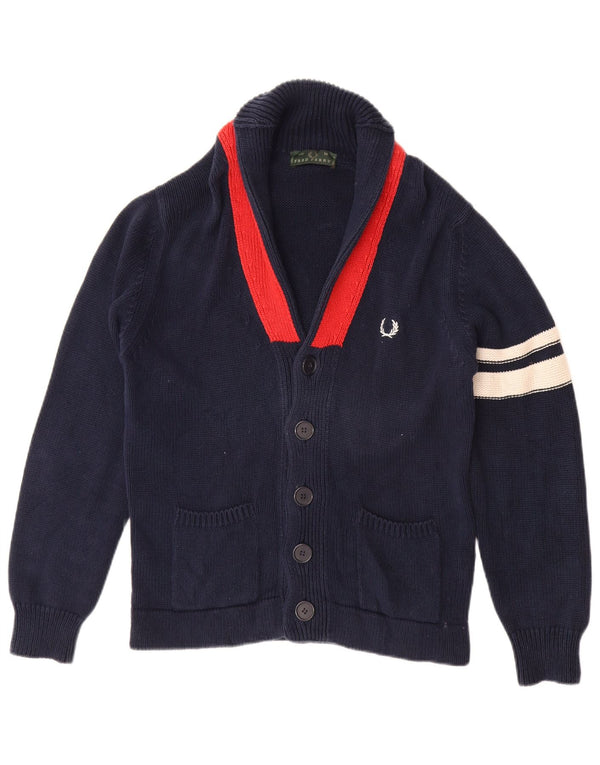 Pulover cardigan pentru bărbați FRED PERRY, bumbac color block, albastru bleumarin mediu