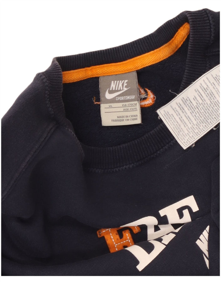 NIKE Boys Graphic Sweatshirt Jumper 13-14 Years Navy Blue Cotton