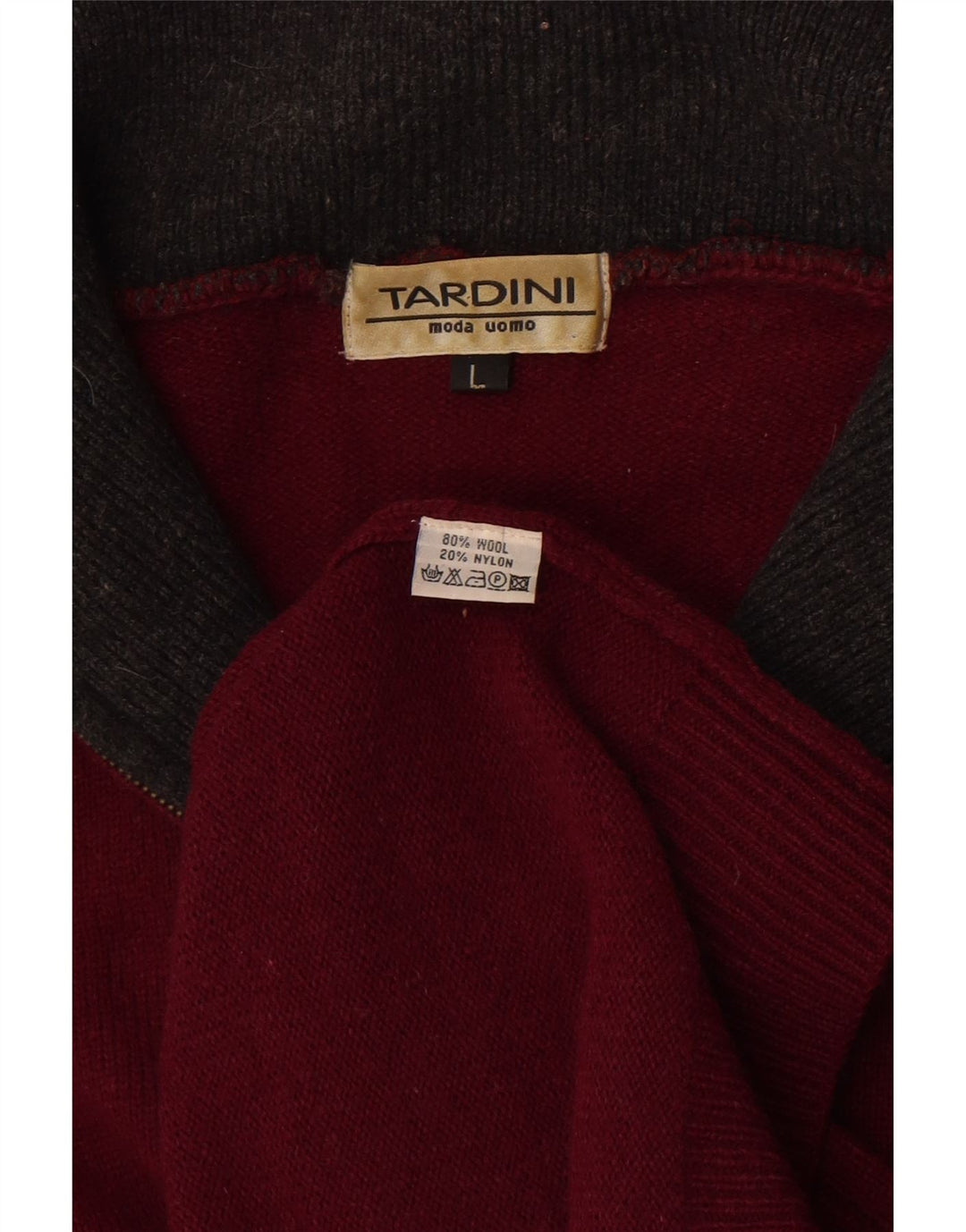 Pulover pentru bărbați Tardini, cu fermoar, cu gât, lână mare, bordeaux
