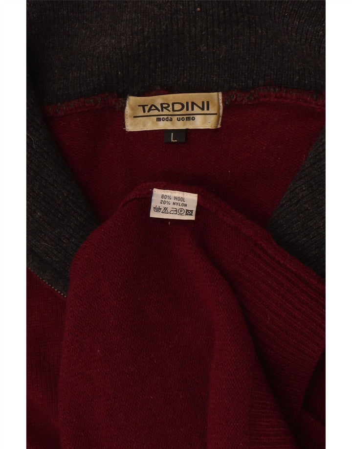 Pulover pentru bărbați Tardini, cu fermoar, cu gât, lână mare, bordeaux