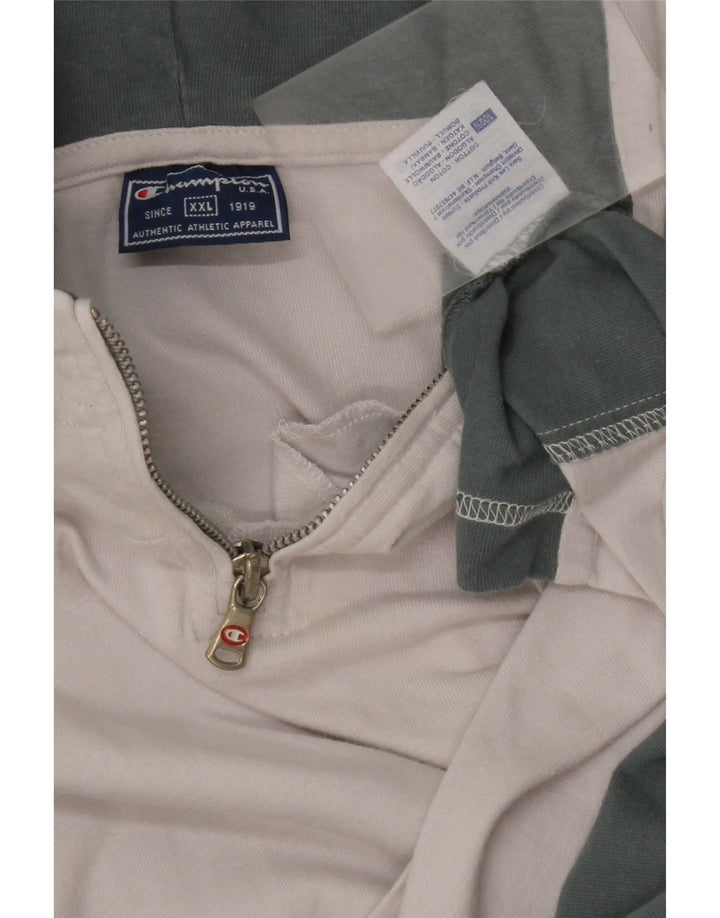 Tricou pentru bărbați CHAMPION, cu glugă, cu fermoar, cu gât, 2XL, bumbac color bloc alb