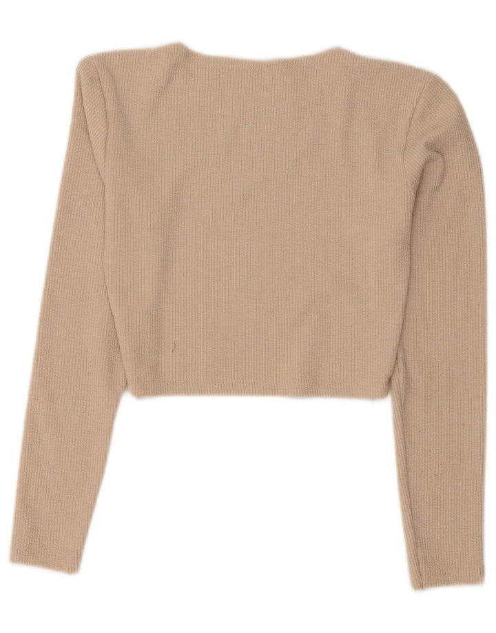 Crop Top pentru femei Zara cu mânecă lungă UK 12 Medium Bej Poliester