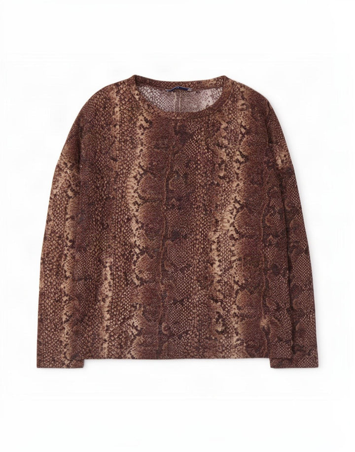 Top femei Zara cu mâneci 3/4 UK 14 Maro Mediu Animal Print