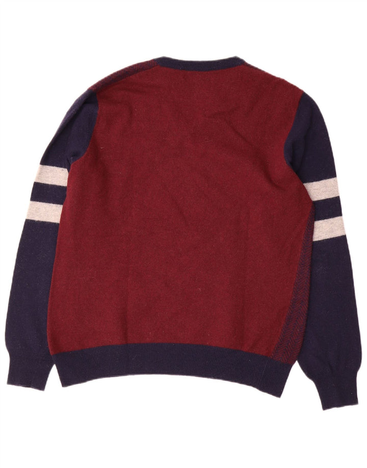 Pulover pentru bărbați Fred Perry, cu decolteu în V, din lână color-bloch, mediu Burgundy