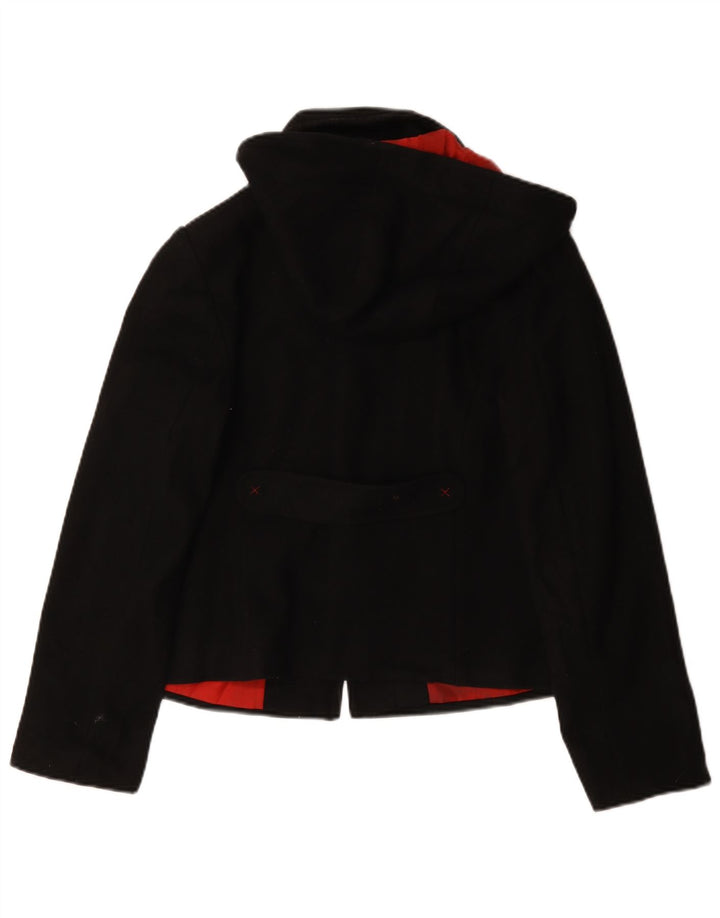 Jachetă duffle cu glugă pentru femei Laura Ashley UK 12 Lână neagră medie