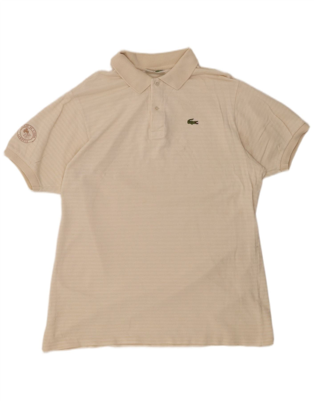 Tricou polo LACOSTE pentru bărbați, mărimea 7, 2XL, bumbac cu dungi alb