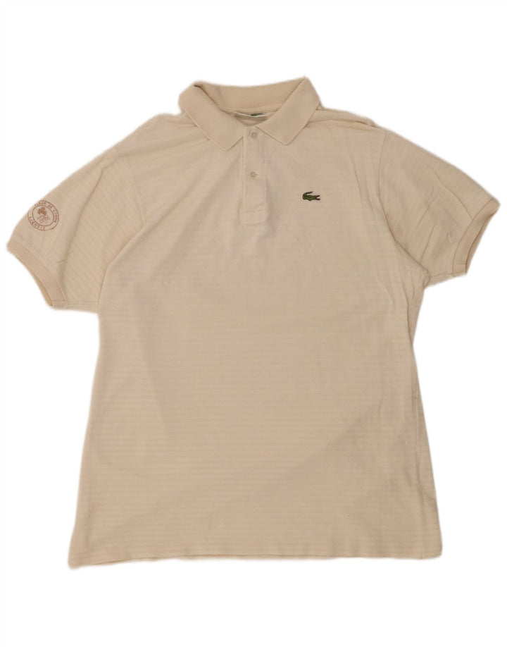 Tricou polo LACOSTE pentru bărbați, mărimea 7, 2XL, bumbac cu dungi alb