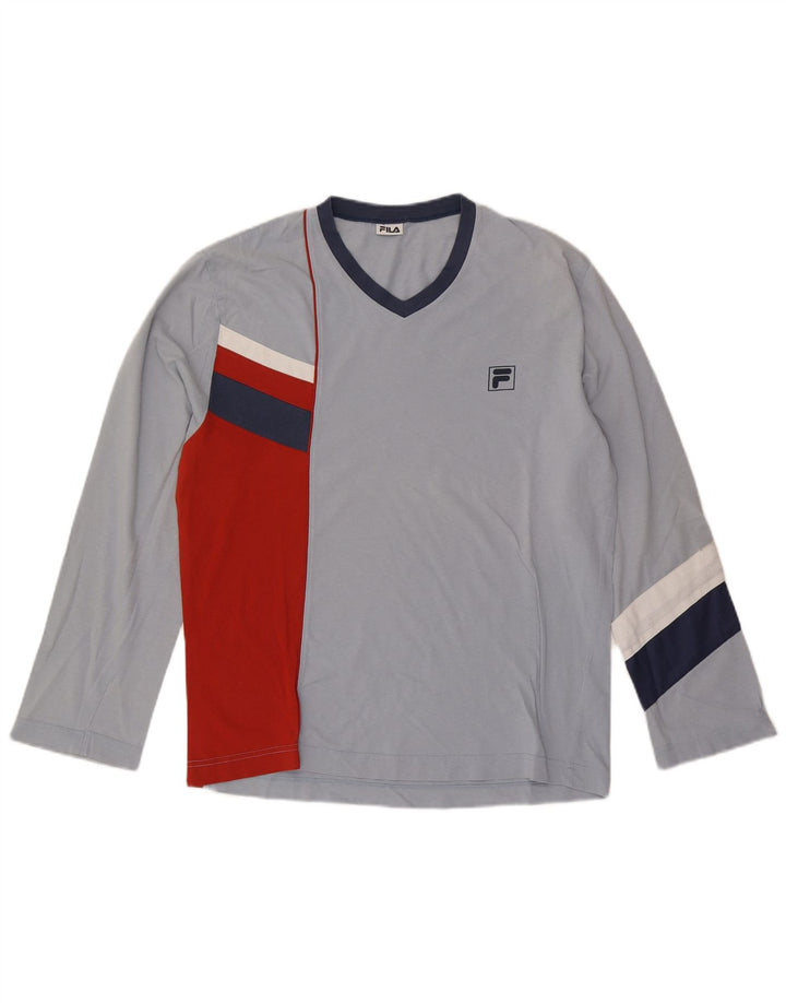 Top pentru bărbați Fila cu mânecă lungă, mic albastru, bumbac color bloc
