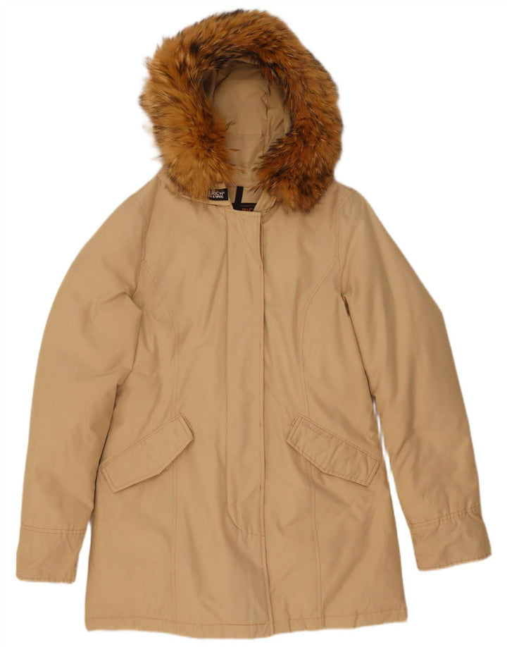 Palton căptușit cu glugă Woolrich pentru femei UK 14, bumbac mediu bej