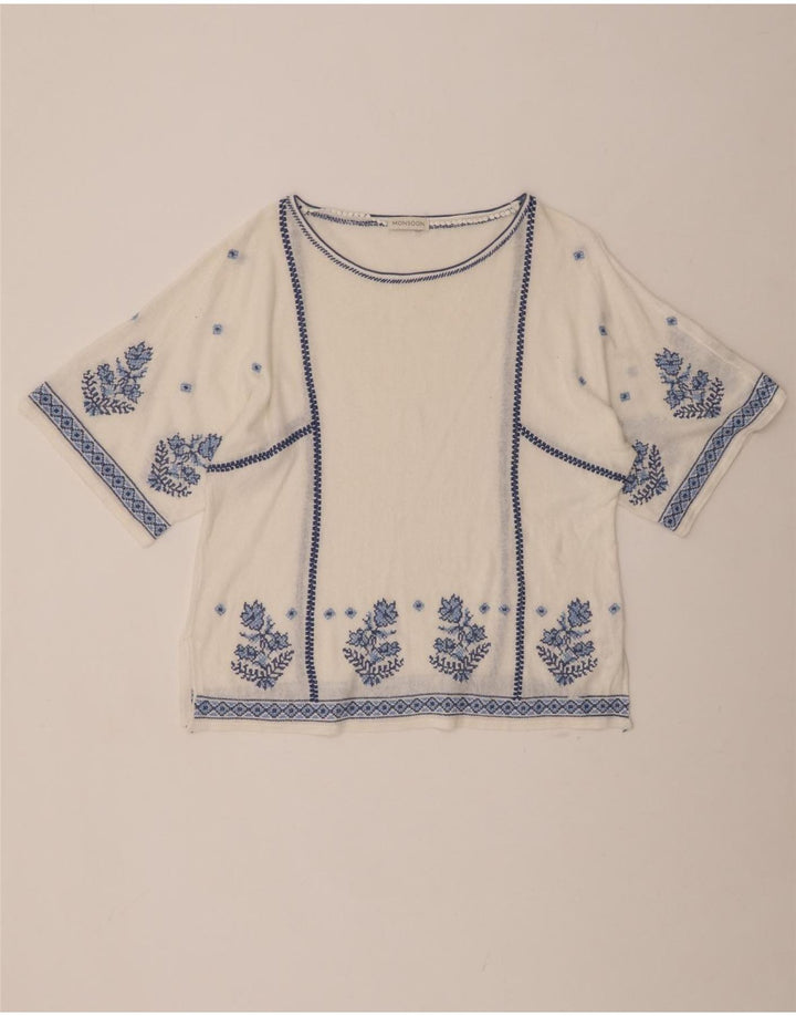 Bluză de damă MONSOON Top UK 16, mare, alb, cu flori, in