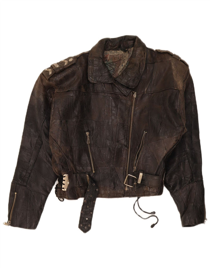 Jachetă motociclist din piele crop DR MARTENS pentru femei UK 18 XL maro mozaic