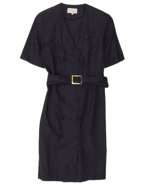 Vanessa Womens Short Sleeves Shirt Dress IT 44 Medium Navy Blue Cotton