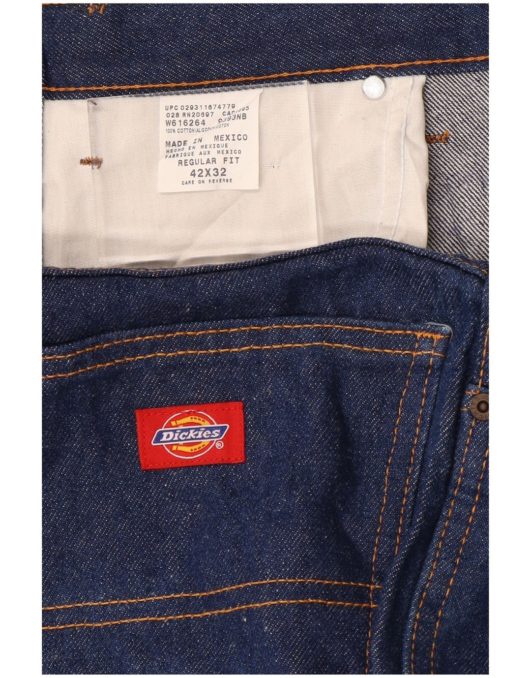 DICKIES Blugi drepti pentru bărbați, cu ajustare normală, W42 L34, bumbac albastru