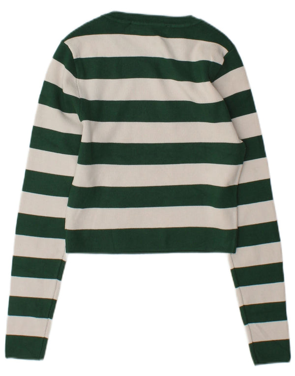Pulover de damă Zara Crop cu gât de barcă UK 12 Medium Green Dunge