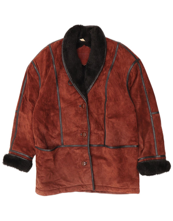 Palton din shearling vintage pentru femei, cu ajustare largă, UK 12, maro mediu, bloc de culoare