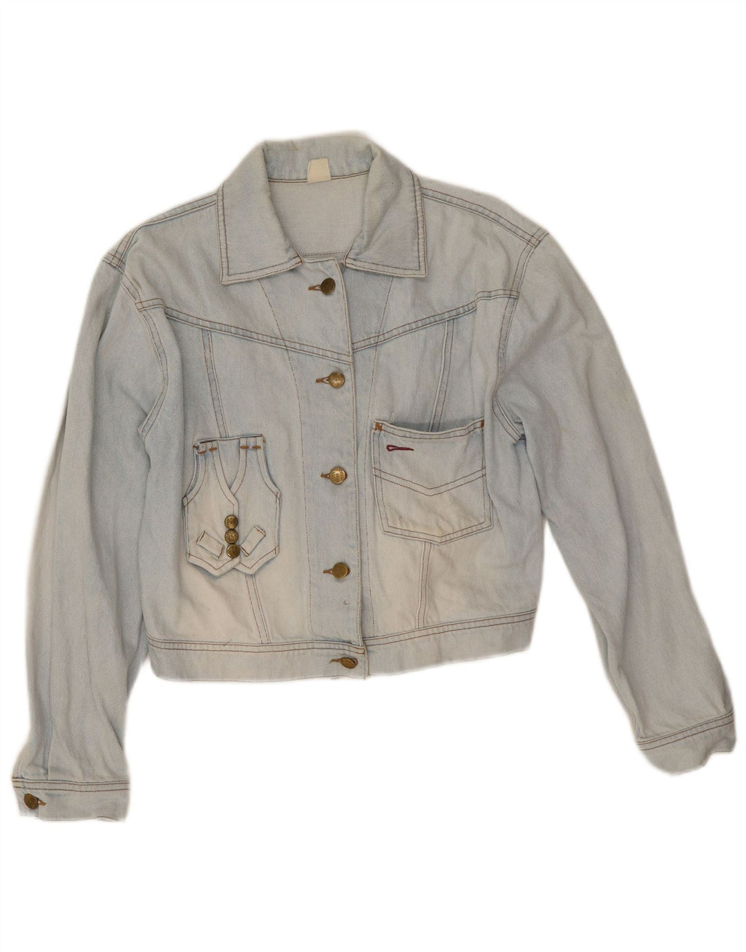 Jachetă vintage de denim cu grafică pentru femei UK 10 mic, albastru, bumbac