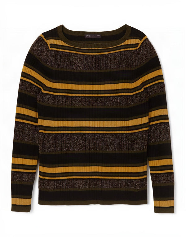 Marks & Spencer Womens Boat Neck Jumper Sweater UK 16 Large Multicoloured