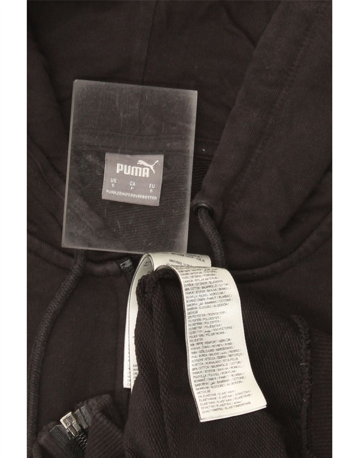 Pulover PUMA cu capota cu fermoar grafic pentru femei UK 10 Bumbac negru mic