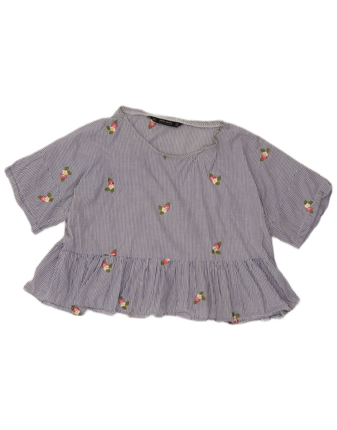 Top Bluză Crop ZARA pentru femei UK 14 Medium Blue Pinstripe