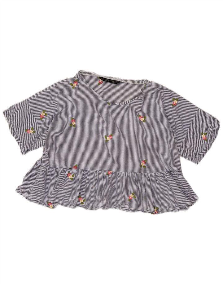 Top Bluză Crop ZARA pentru femei UK 14 Medium Blue Pinstripe