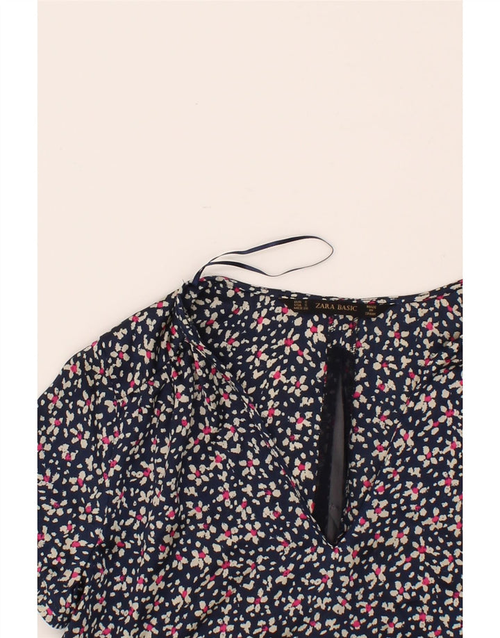 ZARA Womens Blouse Top UK 10 Small Navy Blue Floral Polyester Vintage Zara and Second-Hand Zara from Messina Hembry 