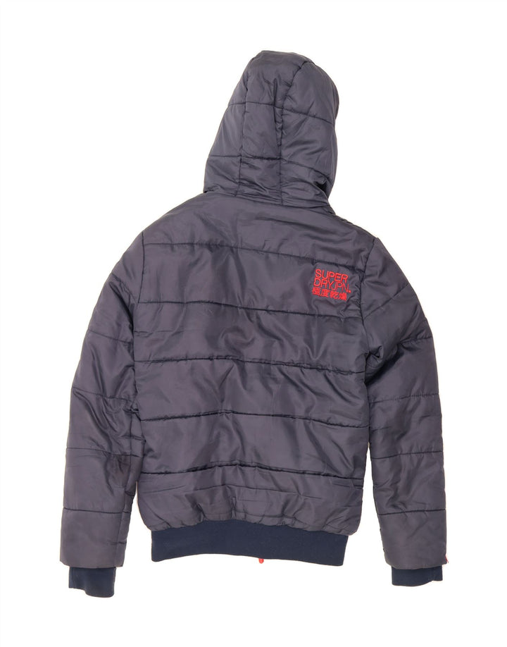 SUPERDRY Mens Hooded Padded Jacket UK 38 Medium Navy Blue Polyester Vintage Superdry and Second-Hand Superdry from Messina Hembry 