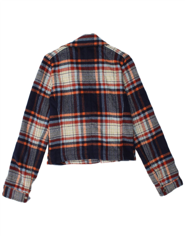 Jachetă Hollister pentru femei Crop Bomber UK 10 Small Blue Marine Plaid Wool