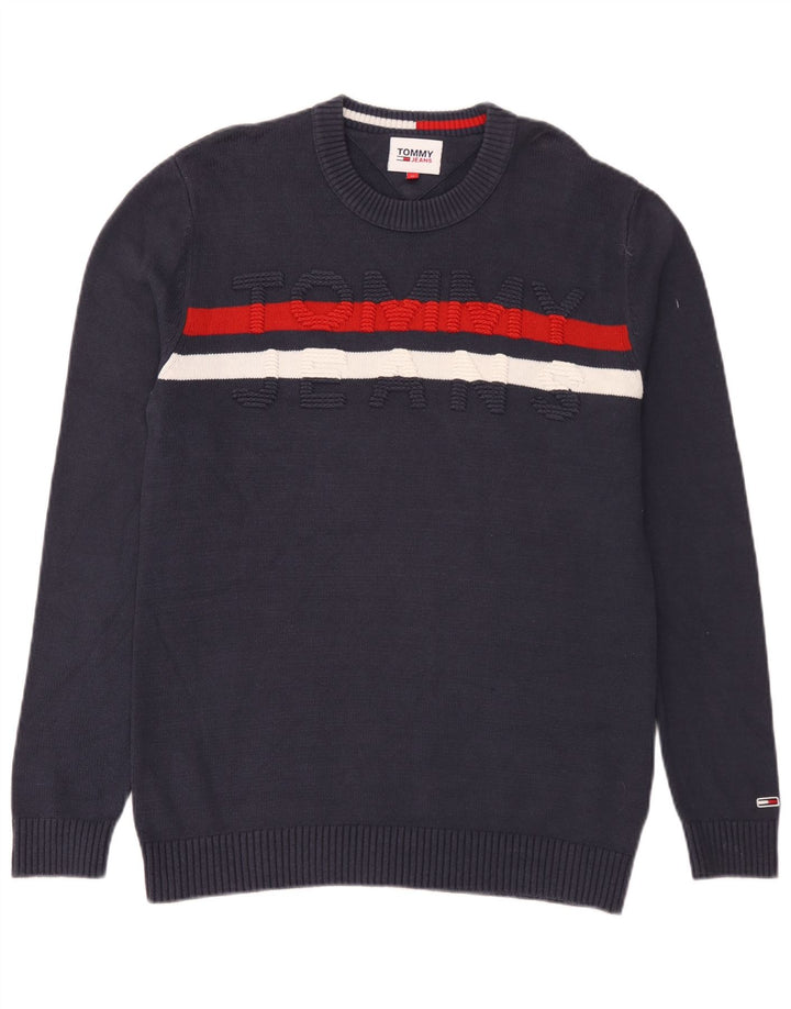 Pulover Tommy Hilfiger pentru bărbați, cu gât crew, bumbac mediu albastru bleumarin