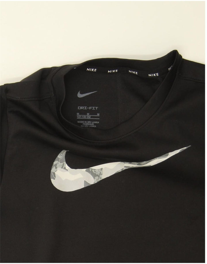 NIKE Boys Dri Fit Graphic Top Long Sleeve 10-11 Years Medium Black Vintage Nike and Second-Hand Nike from Messina Hembry 